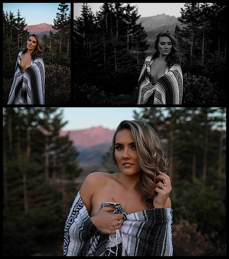 Colorado-boudoir-image-of-a-woman-wrapped-in-a-blanket-standing-at-the-top-of-a-mountain