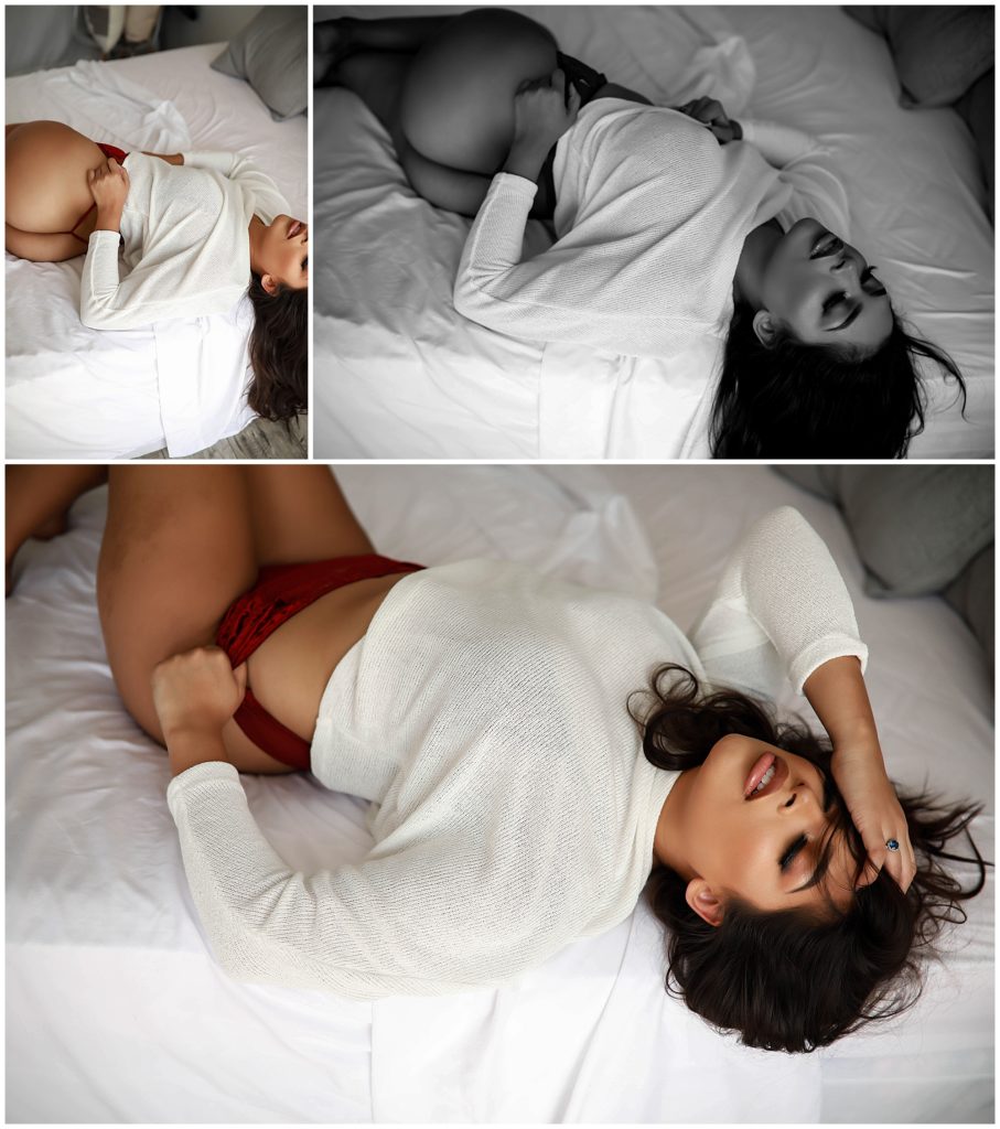 Boudoir-style-collage-of-woman-wearing-red-velvet-lingerie