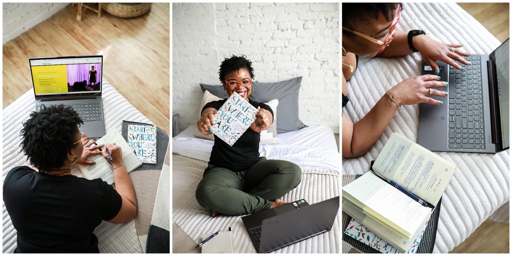 Collage-of-woman-working-on-her-laptop-in-bed