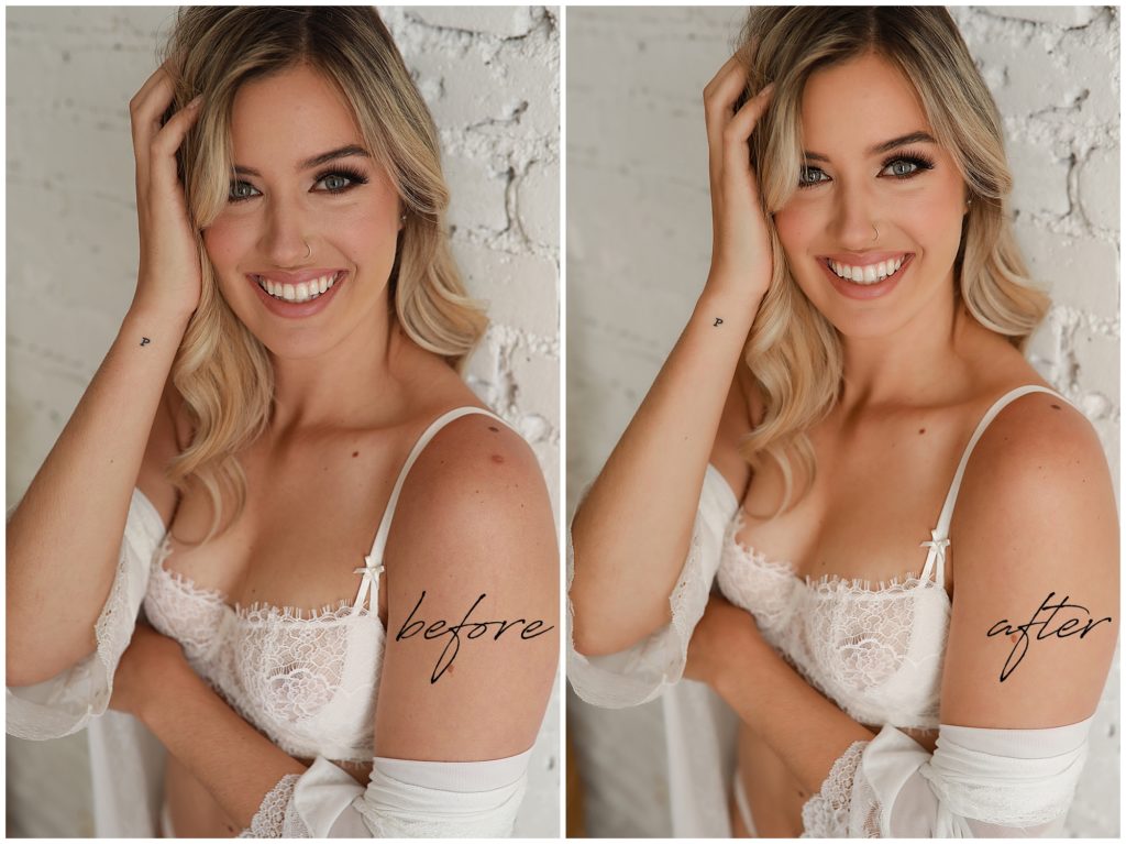 before-&-after-image-of-blonde-woman-with-hand-in-hair-wearing-white