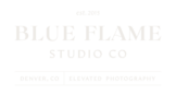 Logo for Blue Flame Studio Co, established in 2015, offers elevated photography services in Denver, CO.